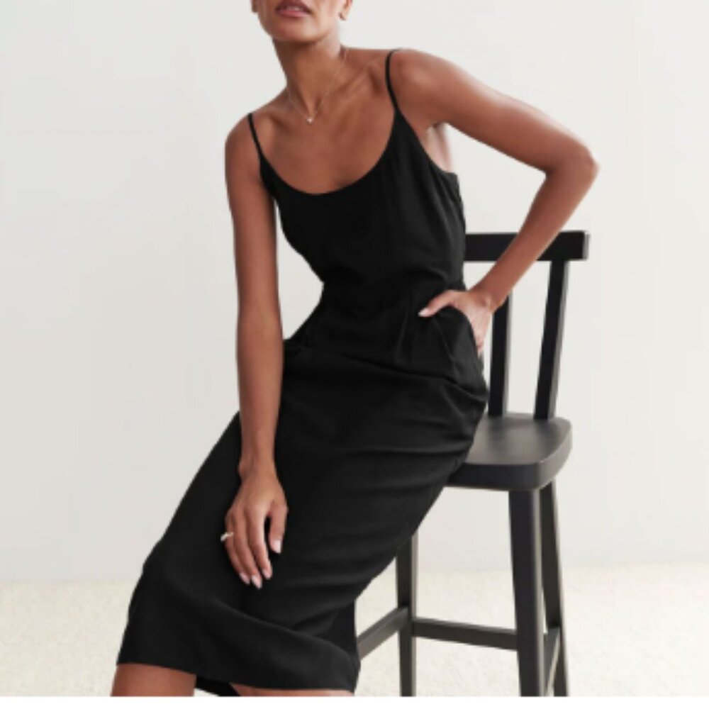 Jenni Kayne Black Spaghetti Strap Rove Dress 100% silk XS